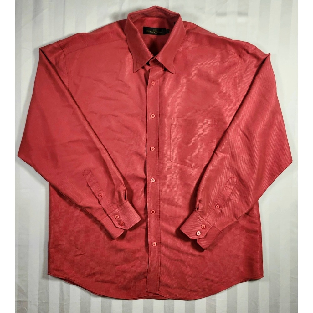 Bugatchi Uomo Mens Red Ribbed Textured Button Down Shirt Large Modal Blend L